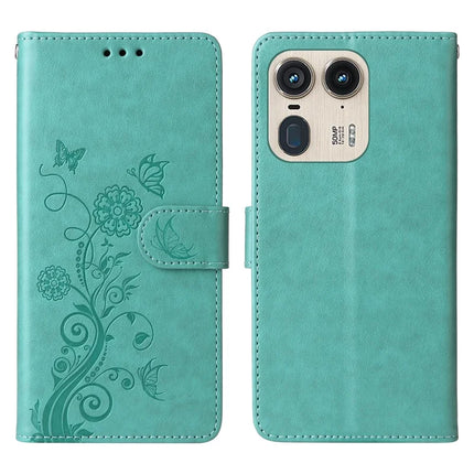 For Motorola Edge 50 Ultra 5G / Moto X50 Ultra 5G Case Butterfly Floral Imprint Wallet Stand Leather Phone Cover - Green