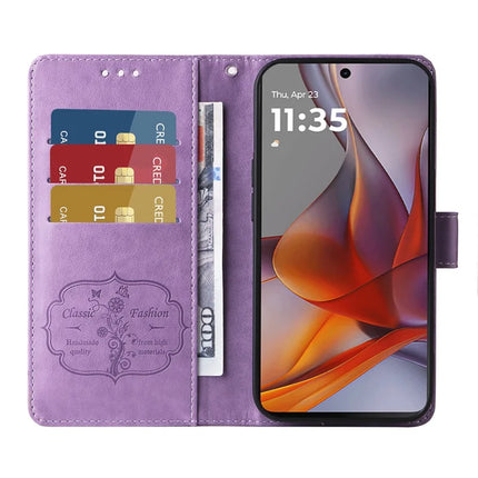 Phone Case For Motorola Edge 50 Neo 5G / Moto S50 5G / ThinkPhone 25 5G Wallet Stand Butterfly Floral Imprint Leather Cover