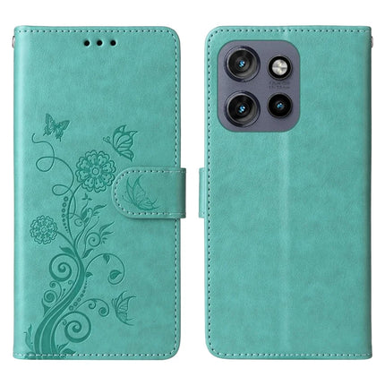 Phone Case For Motorola Edge 50 Neo 5G / Moto S50 5G / ThinkPhone 25 5G Wallet Stand Butterfly Floral Imprint Leather Cover - Green