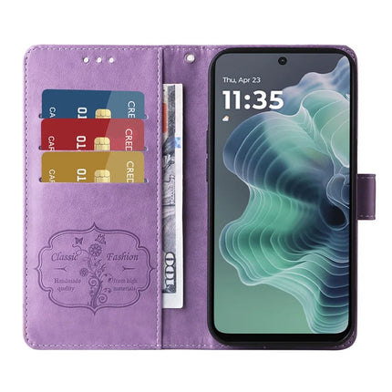 For Motorola Moto G35 5G Case Butterfly Floral Imprint Wallet Stand Leather Phone Cover