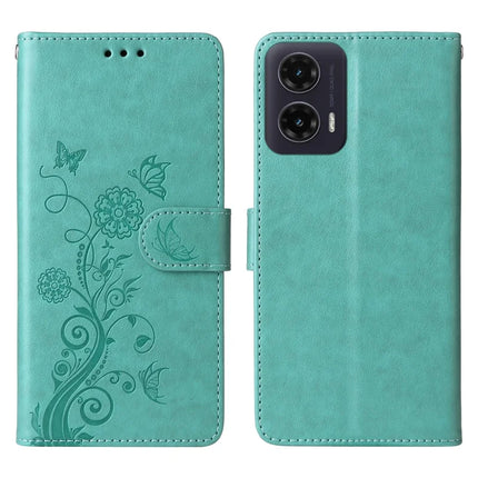 For Motorola Moto G35 5G Case Butterfly Floral Imprint Wallet Stand Leather Phone Cover - Green