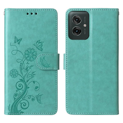 For Motorola Moto G55 5G Case Butterfly Floral Imprint Wallet Stand Leather Phone Cover - Green