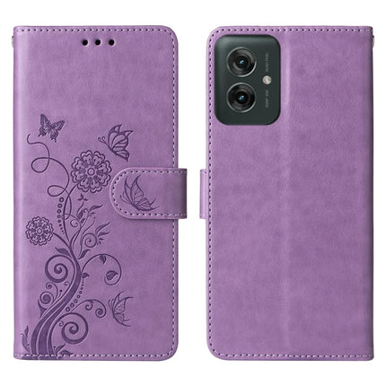For Motorola Moto G55 5G Case Butterfly Floral Imprint Wallet Stand Leather Phone Cover - Purple