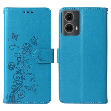 Stand Case for Motorola Moto G85 5G / S50 Neo 5G Butterfly Floral Imprint Wallet Leather Phone Cover - Blue