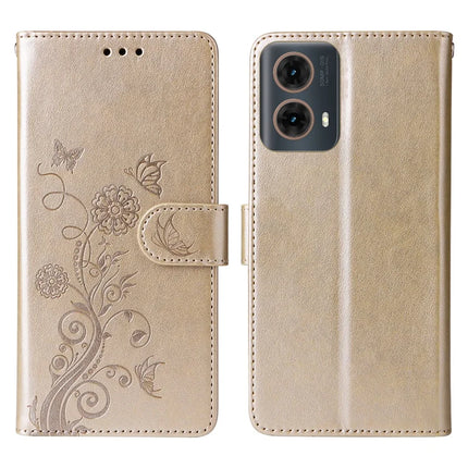 Stand Case for Motorola Moto G85 5G / S50 Neo 5G Butterfly Floral Imprint Wallet Leather Phone Cover - Gold