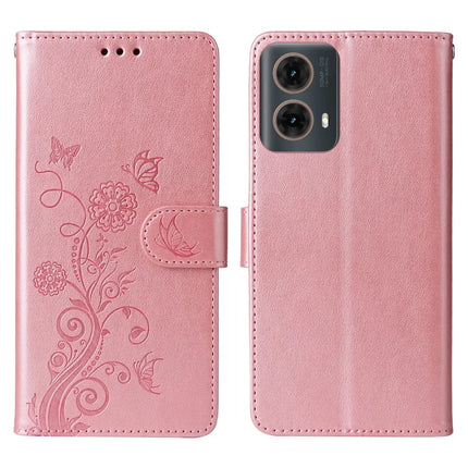 Stand Case for Motorola Moto G85 5G / S50 Neo 5G Butterfly Floral Imprint Wallet Leather Phone Cover - Pink