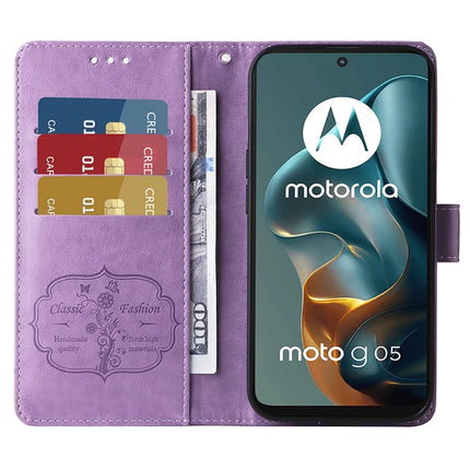 For Motorola Moto G05 4G  /  E15 4G Leather Case Butterfly Floral Imprint Wallet Stand Cover