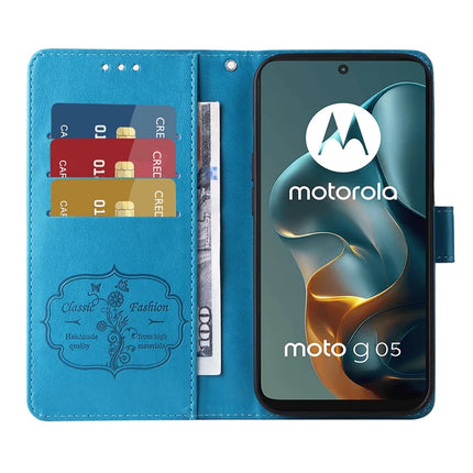For Motorola Moto G05 4G  /  E15 4G Leather Case Butterfly Floral Imprint Wallet Stand Cover