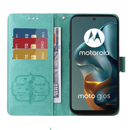 For Motorola Moto G05 4G  /  E15 4G Leather Case Butterfly Floral Imprint Wallet Stand Cover