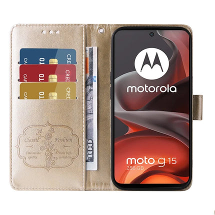 Stand Case for Motorola Moto G15 4G / G15 Power 4G Butterfly Floral Imprint Wallet Leather Phone Cover