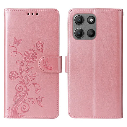 Stand Case for Motorola Moto G15 4G / G15 Power 4G Butterfly Floral Imprint Wallet Leather Phone Cover - Pink