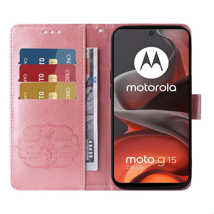 Stand Case for Motorola Moto G15 4G / G15 Power 4G Butterfly Floral Imprint Wallet Leather Phone Cover