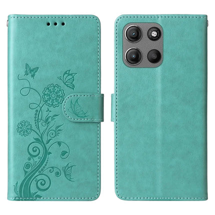 Stand Case for Motorola Moto G15 4G / G15 Power 4G Butterfly Floral Imprint Wallet Leather Phone Cover - Green