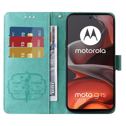 Stand Case for Motorola Moto G15 4G / G15 Power 4G Butterfly Floral Imprint Wallet Leather Phone Cover