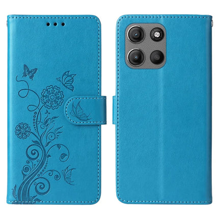 Stand Case for Motorola Moto G15 4G / G15 Power 4G Butterfly Floral Imprint Wallet Leather Phone Cover - Blue