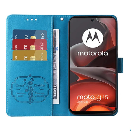 Stand Case for Motorola Moto G15 4G / G15 Power 4G Butterfly Floral Imprint Wallet Leather Phone Cover