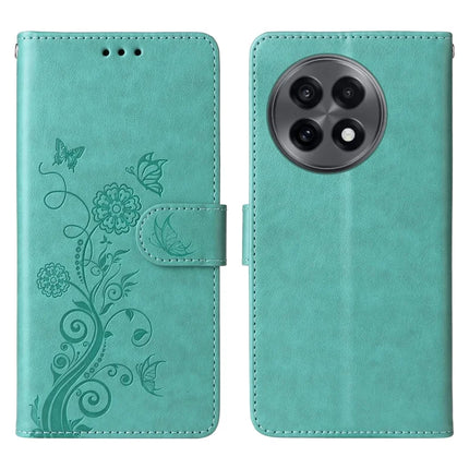 Leather Case For OnePlus 13R 5G  /  Ace 5 5G  /  Ace 5 Pro 5G Butterfly Floral Imprint Wallet Stand Cover - Green