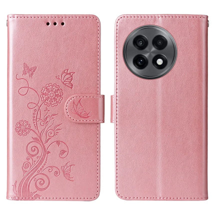 Leather Case For OnePlus 13R 5G  /  Ace 5 5G  /  Ace 5 Pro 5G Butterfly Floral Imprint Wallet Stand Cover - Pink
