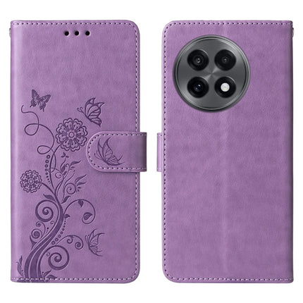 Leather Case For OnePlus 13R 5G  /  Ace 5 5G  /  Ace 5 Pro 5G Butterfly Floral Imprint Wallet Stand Cover - Purple