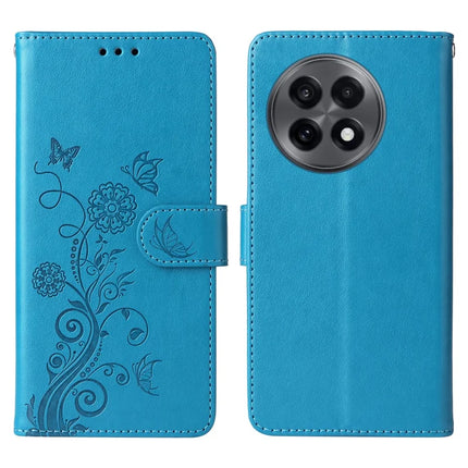Leather Case For OnePlus 13R 5G  /  Ace 5 5G  /  Ace 5 Pro 5G Butterfly Floral Imprint Wallet Stand Cover - Blue