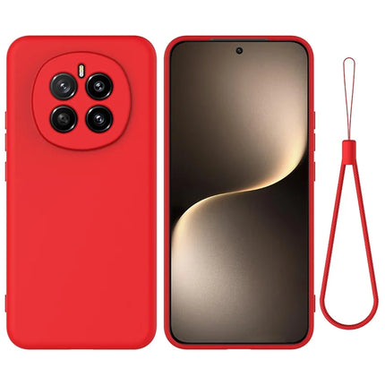 For Honor Magic7 5G Liquid Silicone Case Phone Back Cover with Hand Strap - Red