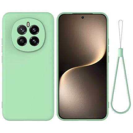 For Honor Magic7 5G Liquid Silicone Case Phone Back Cover with Hand Strap - Green