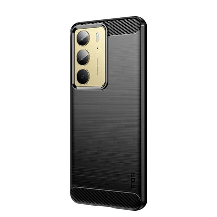 For Realme 14x 5G Back Cover MOFI Brushed Texture Carbon Fiber Soft TPU Case - Black