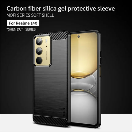 For Realme 14x 5G Back Cover MOFI Brushed Texture Carbon Fiber Soft TPU Case