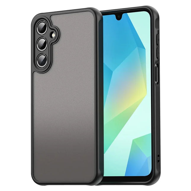For Samsung Galaxy A16 5G / A16 4G Phone Case Drop Proof Airbags Frosted Translucent PC + TPU Back Cover - Black