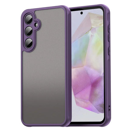For Samsung Galaxy A35 5G Phone Case Drop Proof Airbags Frosted Translucent PC + TPU Back Cover - Purple