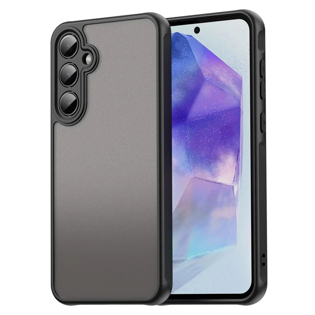 For Samsung Galaxy A55 5G Phone Case Drop Proof Airbags Frosted Translucent PC + TPU Back Cover - Black