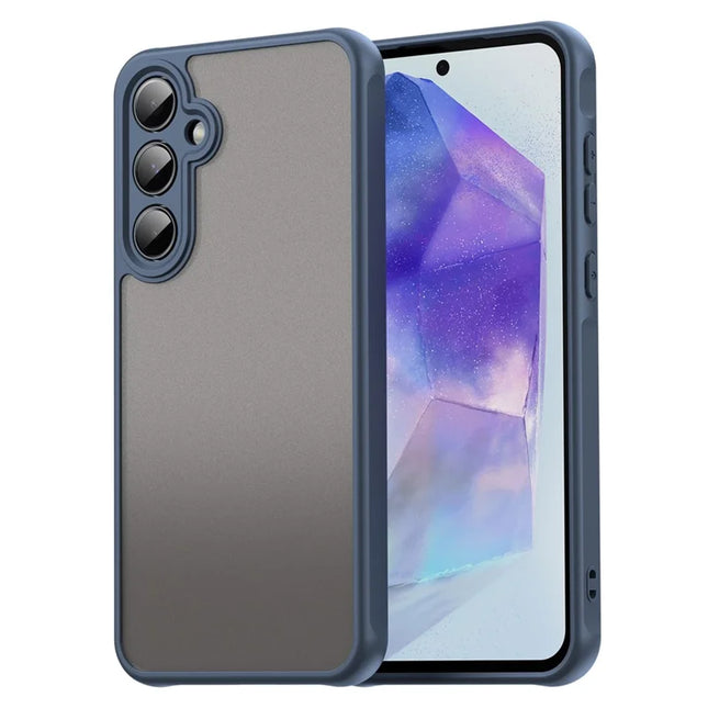 For Samsung Galaxy A55 5G Phone Case Drop Proof Airbags Frosted Translucent PC + TPU Back Cover - Blue