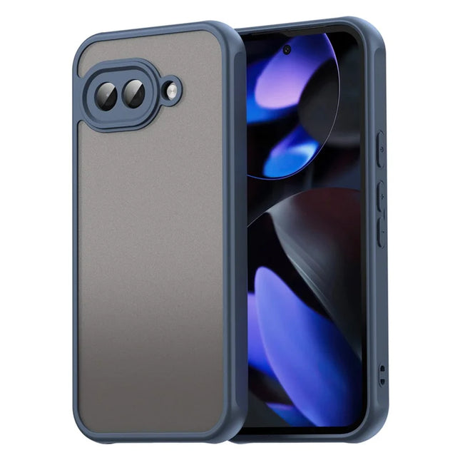 For Google Pixel 9a Phone Case Drop Proof Airbags Frosted Translucent PC + TPU Back Cover - Blue