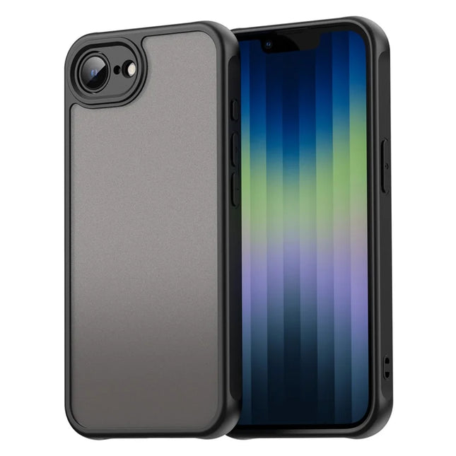 For iPhone 16e Case Drop Proof Airbags Frosted Translucent PC + TPU Phone Back Cover - Black