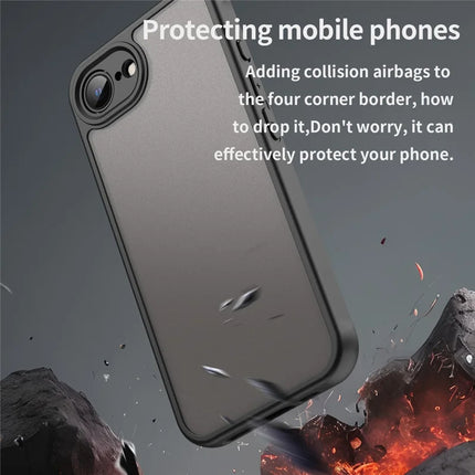 For iPhone 16e Case Drop Proof Airbags Frosted Translucent PC + TPU Phone Back Cover