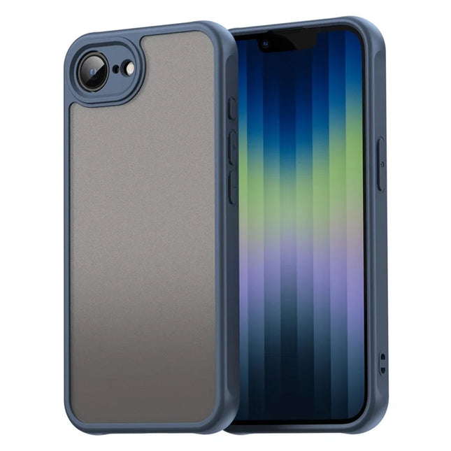 For iPhone 16e Case Drop Proof Airbags Frosted Translucent PC + TPU Phone Back Cover - Blue