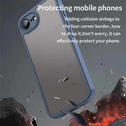 For iPhone 16e Case Drop Proof Airbags Frosted Translucent PC + TPU Phone Back Cover