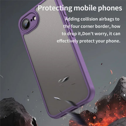 For iPhone 16e Case Drop Proof Airbags Frosted Translucent PC + TPU Phone Back Cover