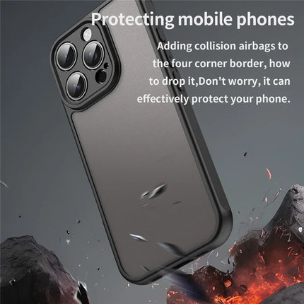 For iPhone 16 Pro Phone Case Drop Proof Airbags Frosted Translucent PC + TPU Back Cover