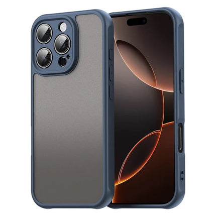 For iPhone 16 Pro Phone Case Drop Proof Airbags Frosted Translucent PC + TPU Back Cover - Blue