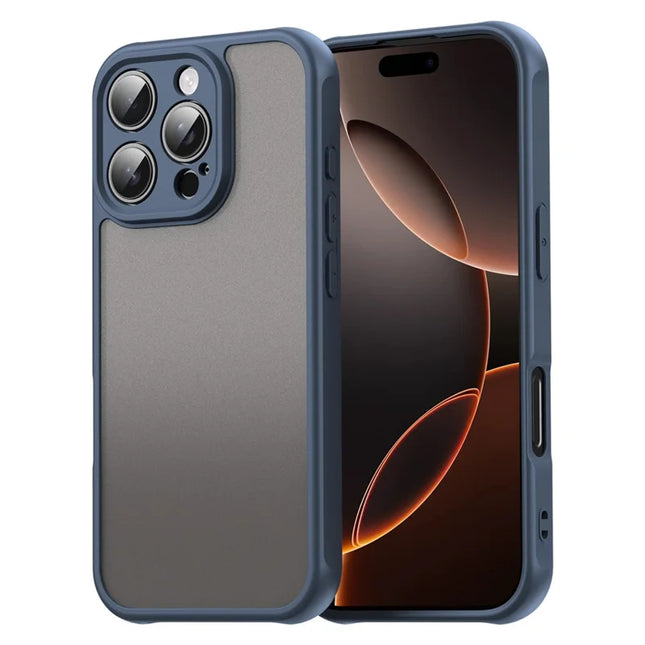 For iPhone 16 Pro Phone Case Drop Proof Airbags Frosted Translucent PC + TPU Back Cover - Blue