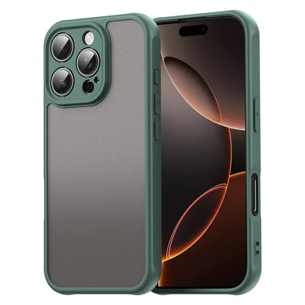 For iPhone 16 Pro Phone Case Drop Proof Airbags Frosted Translucent PC + TPU Back Cover - Green