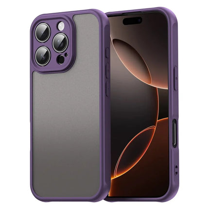 For iPhone 16 Pro Phone Case Drop Proof Airbags Frosted Translucent PC + TPU Back Cover - Purple