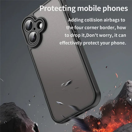 For iPhone 16 Case Drop Proof Airbags Frosted Translucent PC + TPU Phone Back Cover