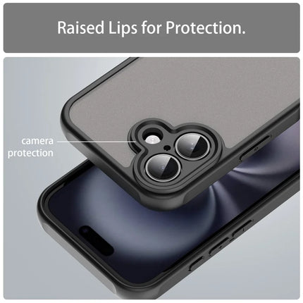 For iPhone 16 Case Drop Proof Airbags Frosted Translucent PC + TPU Phone Back Cover