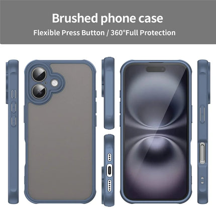 For iPhone 16 Case Drop Proof Airbags Frosted Translucent PC + TPU Phone Back Cover
