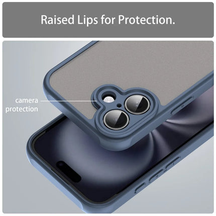 For iPhone 16 Case Drop Proof Airbags Frosted Translucent PC + TPU Phone Back Cover