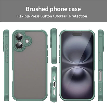 For iPhone 16 Case Drop Proof Airbags Frosted Translucent PC + TPU Phone Back Cover