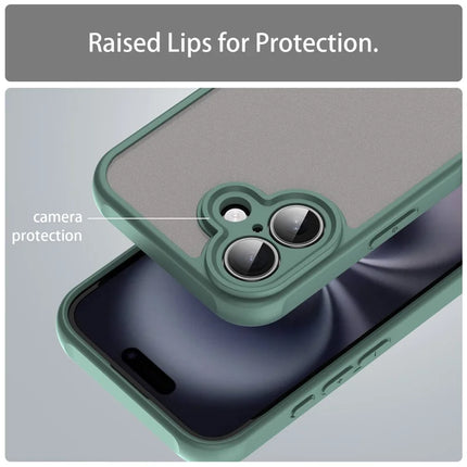 For iPhone 16 Case Drop Proof Airbags Frosted Translucent PC + TPU Phone Back Cover