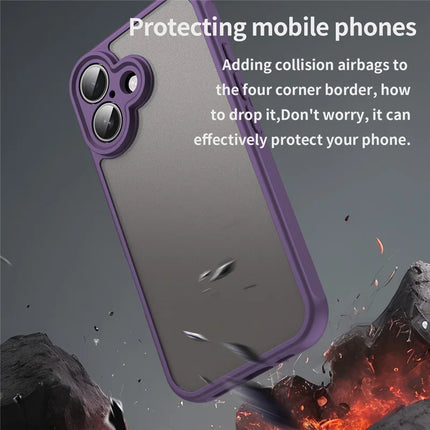 For iPhone 16 Case Drop Proof Airbags Frosted Translucent PC + TPU Phone Back Cover